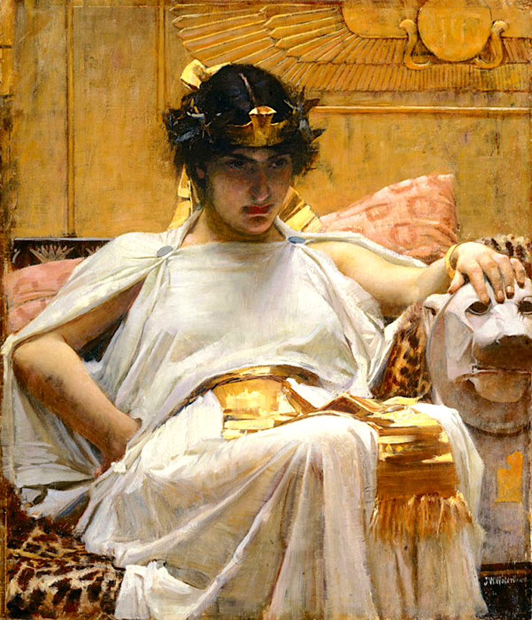 Cleopatra por Waterhouse (1888) con una oscura mirada