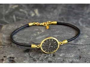 Pulsera de ouro e coiro con Moeda Medieval LU54