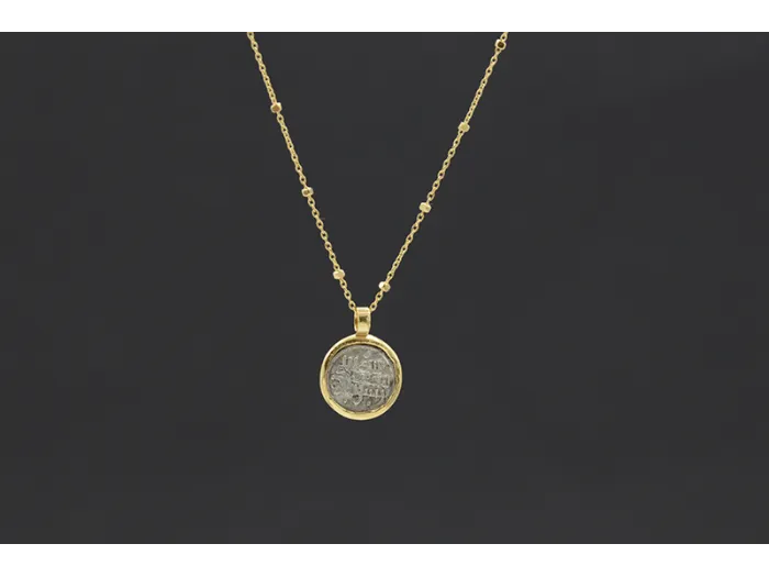 Pulsera de ouro e coiro con Moeda Romana Auténtica