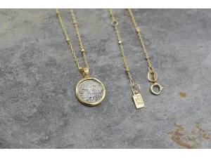 Pulsera de ouro e coiro con Moeda Romana Auténtica