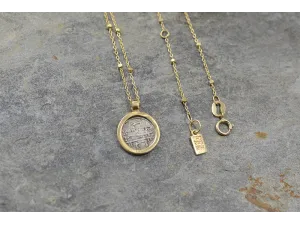 Pulsera de ouro e coiro con Moeda Romana Auténtica