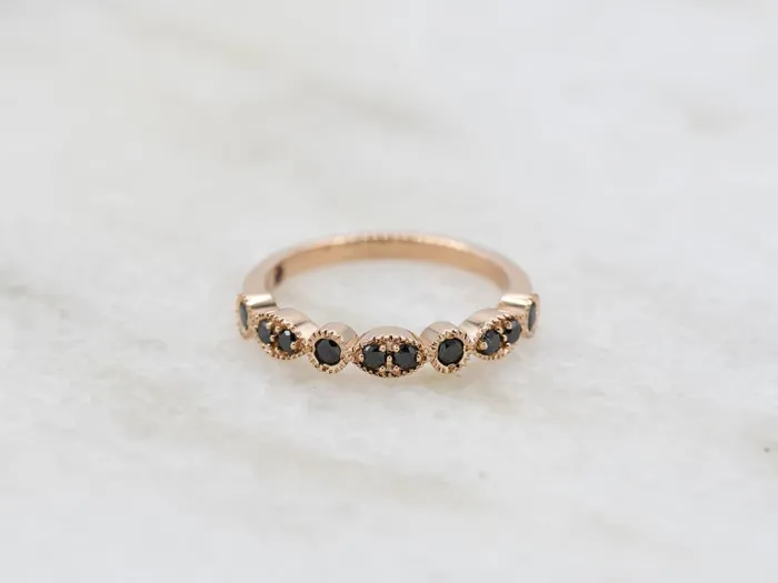 18K Victorian Rose Gold Ring with Black Diamonds