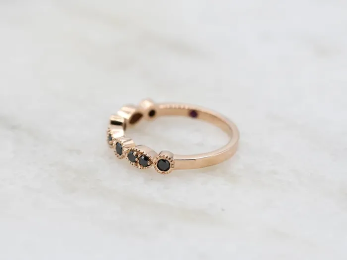 18K Victorian Rose Gold Ring with Black Diamonds