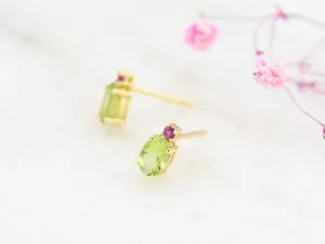 Yellow Gold Earrings with Peridot and Ruby