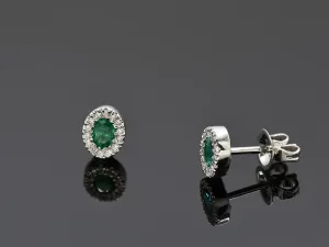 18K White Gold Earrings with Diamonds and Emerald