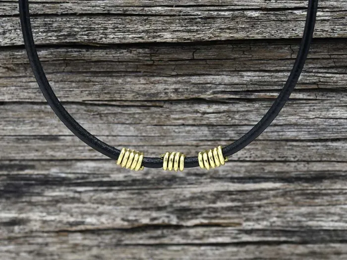 Leather Necklace with Gold Springs and Clasp