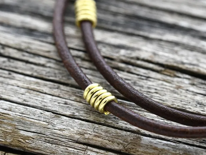 Double Brown Leather and Gold Bracelet