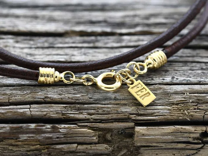 Double Brown Leather and Gold Bracelet