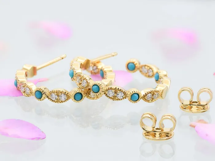 Victorian Hoops with Diamonds and Turquoises