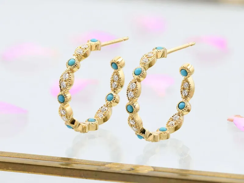 Victorian Hoops with Diamonds and Turquoises