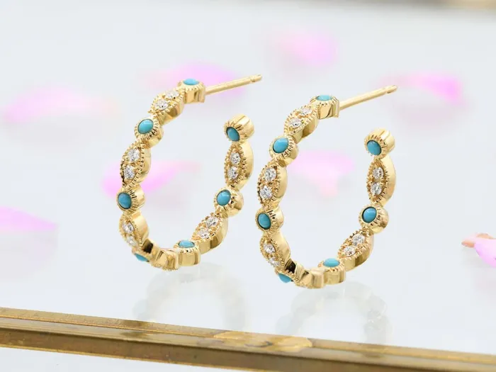 Victorian Hoops with Diamonds and Turquoises