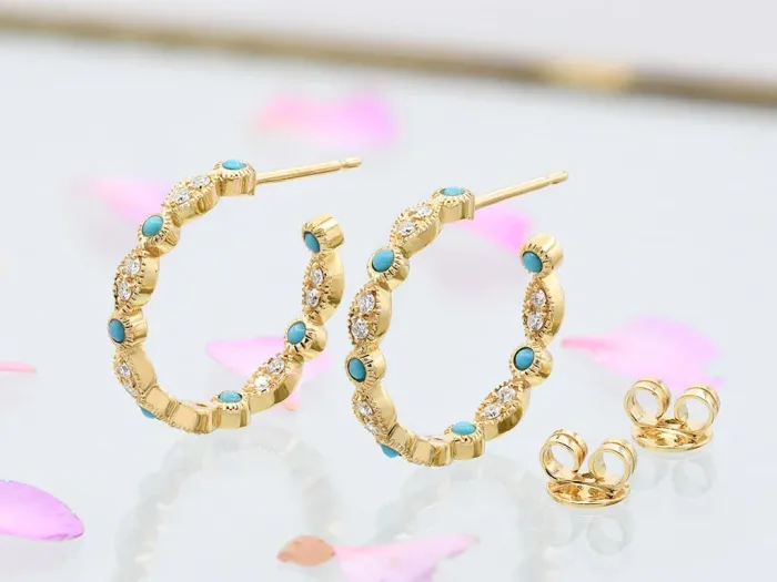 Victorian Hoops with Diamonds and Turquoises