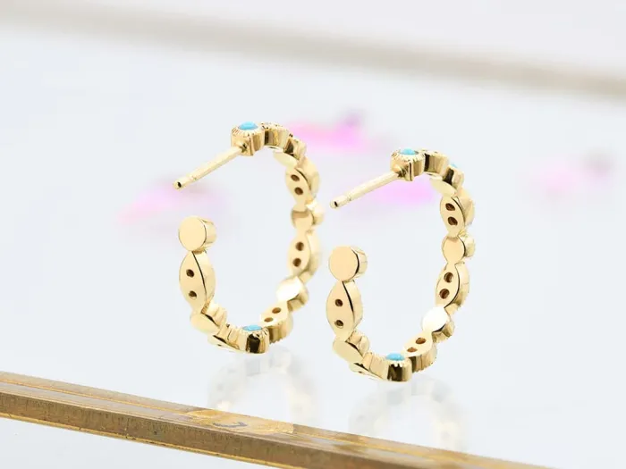 Victorian Hoops with Diamonds and Turquoises
