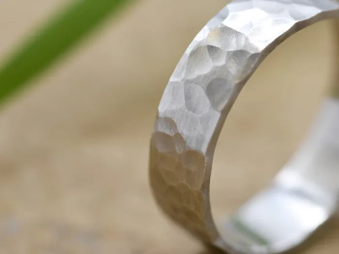 18K White Gold Ring Matte Hammered Finish