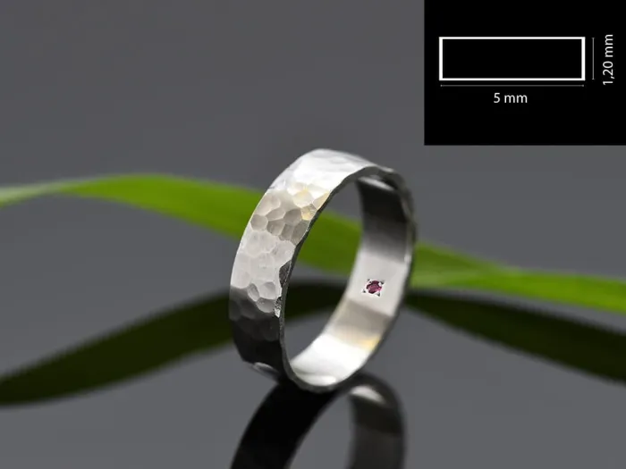 18K White Gold Ring Matte Hammered Finish