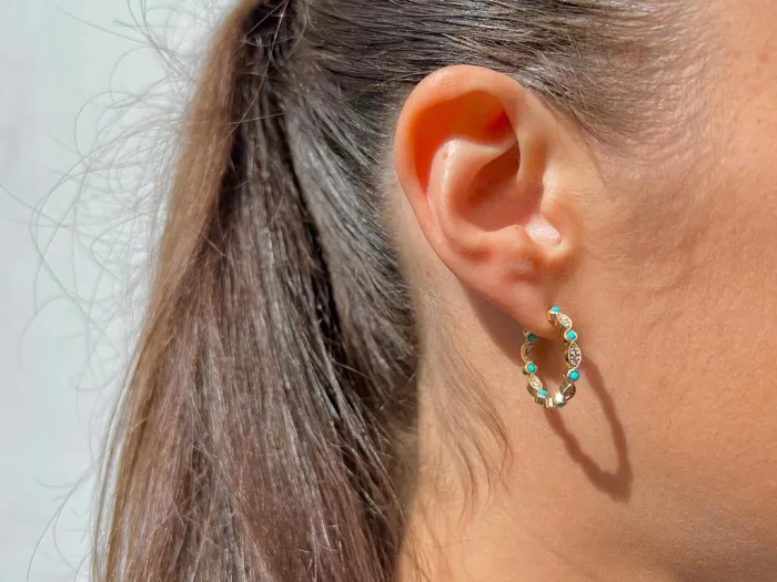 Victorian Hoops with Diamonds and Turquoises