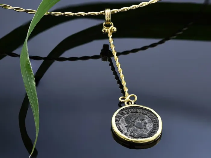 18K Gold Pendant with Ancient Roman Coin
