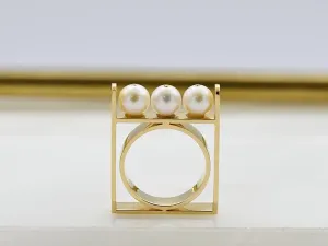 Anillo Mondrian de Oro con Perlas Cultivadas