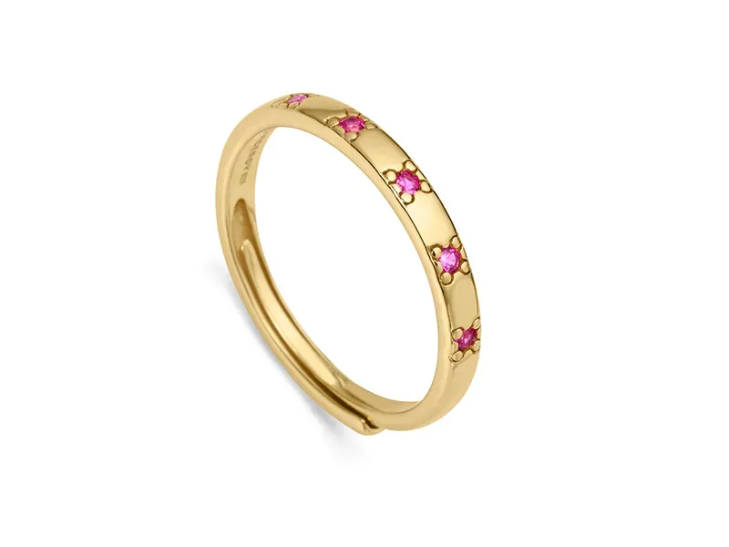 Anillo de plata dorada con circonitas fucsia