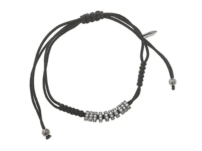 Pulsera de plata de ley con circonitas y macramé negro. Salvatore