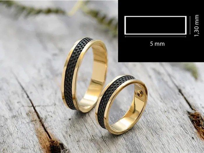 18K Gold Ring with black Rhodium