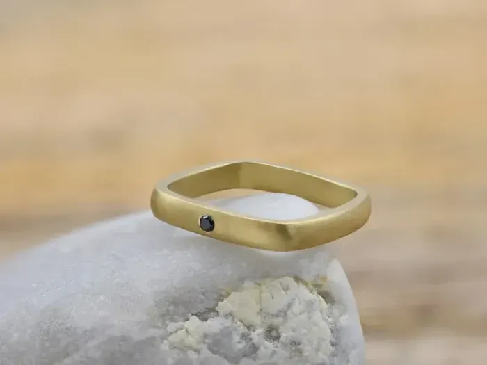 Square Gold Ring with Black Diamond