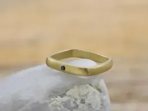 Square Gold Ring with Black Diamond