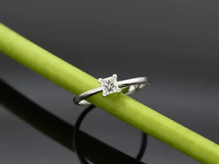 White Gold Solitaire Ring with Princess-Cut Diamond