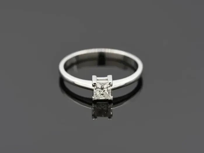 White Gold Solitaire Ring with Princess-Cut Diamond