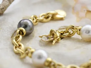 18K Gold Bracelet with Australian and Tahitian Pearls