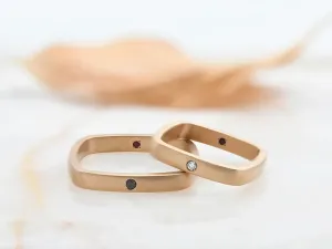 Matte Rose Gold Square Wedding Ring with Diamond