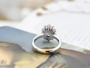Anel de Ouro Branco con Rubí e Diamantes