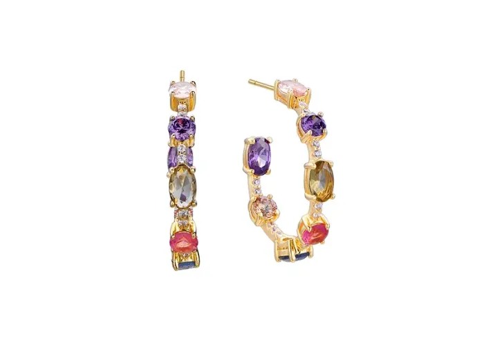Aros de Plata Dorada con Piedras