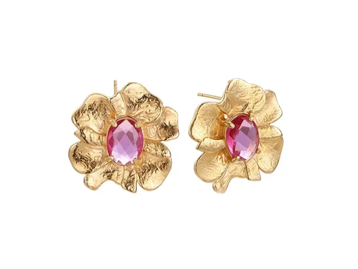 Gold-plated Silver Earrings with Pink Quartz