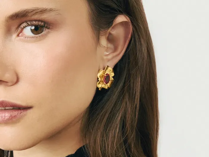 Gold-plated Silver Earrings with Pink Quartz