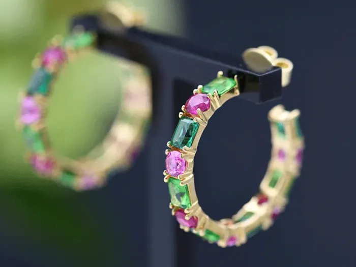 Aros de Prata Dourada con Circonitas de Cores