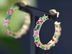 Aros de Prata Dourada con Circonitas de Cores