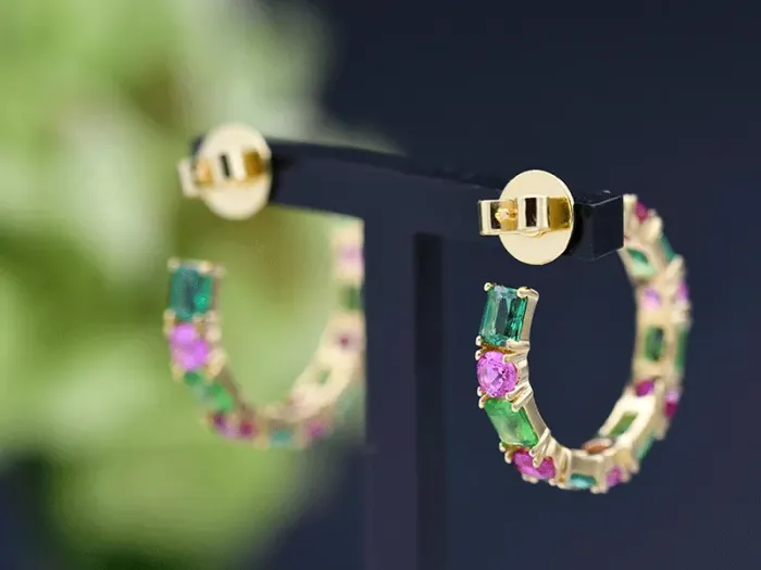 Aros de Prata Dourada con Circonitas de Cores