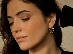 Pendentes Aros en Prata Dourada con Xemas de Cores