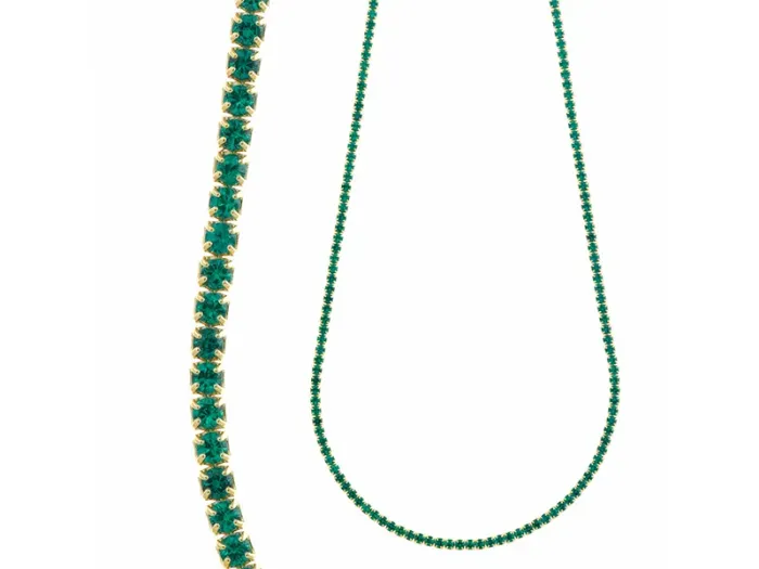 Collar de Plata Dorada con Circonitas Verdes