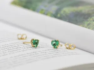 Gold Earrings with Heart-Cut Emeralds