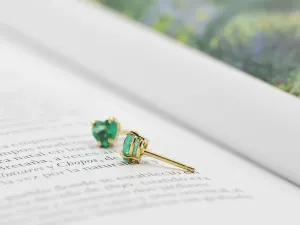 Gold Earrings with Heart-Cut Emeralds