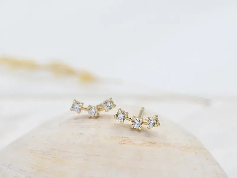 Pendientes Trepadores de Oro Amarillo con Circonitas