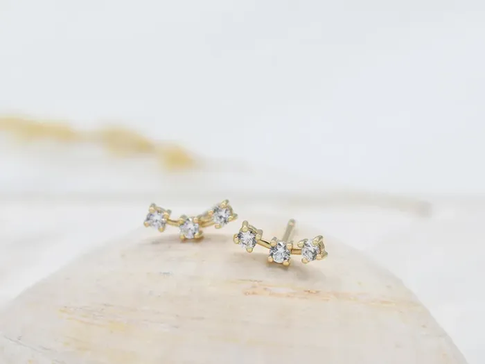 Pendientes Trepadores de Oro Amarillo con Circonitas