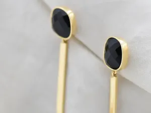 Long Gold Earrings with Onyx