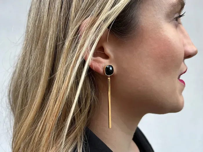 Long Gold Earrings with Onyx