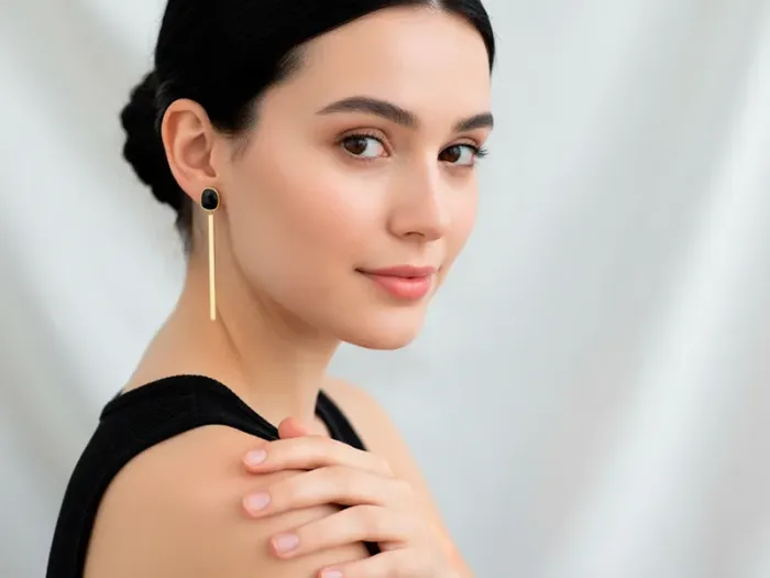 Long Gold Earrings with Onyx