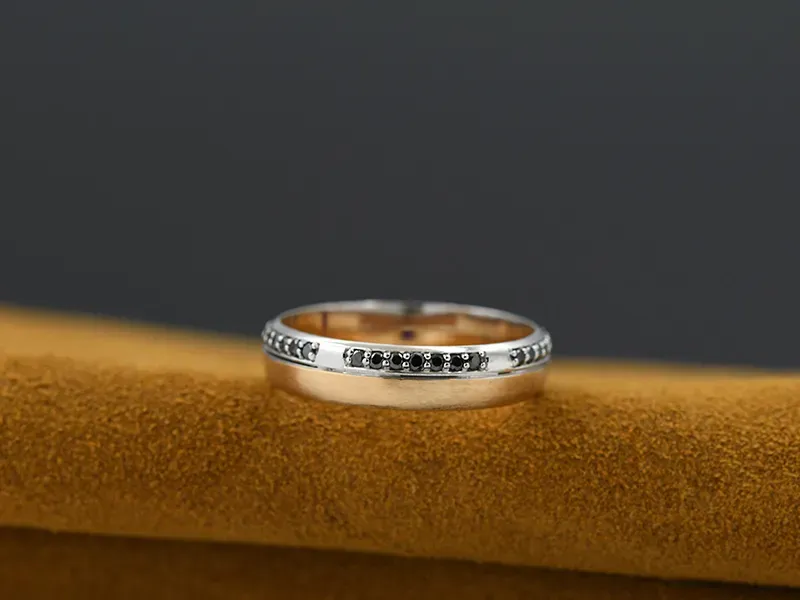 White and Rose Gold Wedding Ring with Black Diamonds