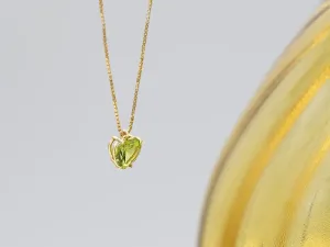 Gold Necklace with Heart-Cut Peridot