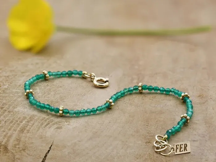 Pulseira de Ouro con Ágata Verde